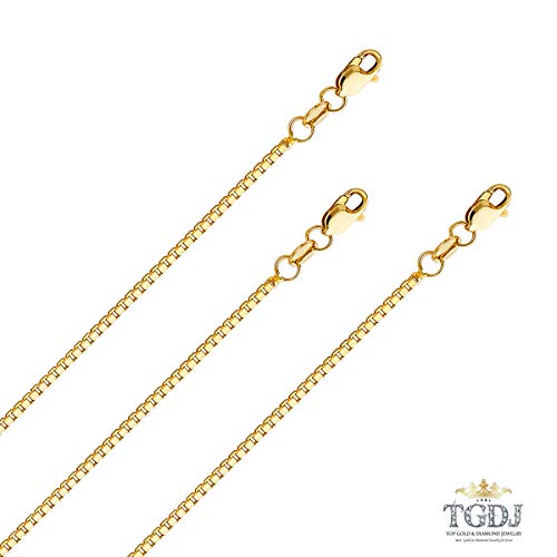 Tgdj 14K Yellow Or White Gold Solid 1.3Mm Box Chain Necklace With Lobster Claw Clasp (22.0, White-Gold) #TOP1