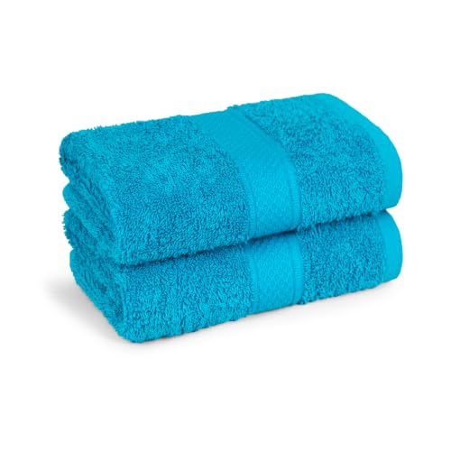Image of MYTRIDENT Hand Towel | Urban Comfort | Quick Drying | Travel Friendly | for Men /Women | 2 Pc Hand Towel (40 cm x 60 cm) | 100% Cotton 450 GSM - Teal Sachet
