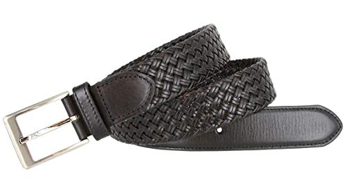 BL035 Brushed Plated Buckle Cross-weaved Genuine Leather Dress Belt 1 3/8"2