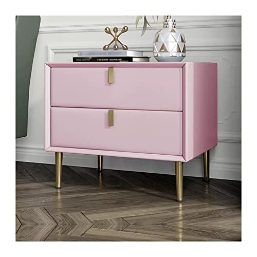 Table de chevet en simili cuir rose et meuble de nuit en bois à 2 tiroirs ZXLIHS