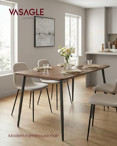 Image of VASAGLE 55.1 inch Dining Table for 4-6 People, Modern Kitchen Table, Heat-Resistant Tabletop, Quick Assembly, for Dining Room, Natural Walnut and Ink Black, Island Collection UKDT100K02V2