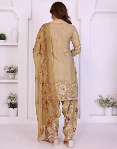 Image of Yashika Women's Printed Dress Material - Unstitched Crepe Fabric Kurti, Pants & Dupatta Set