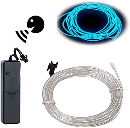EL Wire Ice Blue, Sounds Control/Constant Light/Flash 9ft Neon Lights Neon Wire Neon Glowing Strobing Electroluminescent Wire with Battery Operated for Parties, Halloween, DIY Decoration