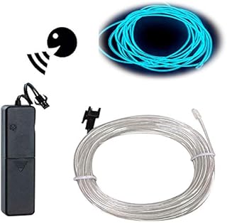 EL Wire Ice Blue, Sounds Control/Constant Light/Flash 9ft Neon Lights Neon Wire Neon Glowing Strobing Electroluminescent Wire with Battery Operated for Parties, Halloween, DIY Decoration