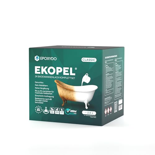 EKOPEL 2K Badewannenlack - Geruchlos - Dickschicht - Badewannenbeschichtung - DIN EN 71-3 - Weiß (Badewannen-Set)