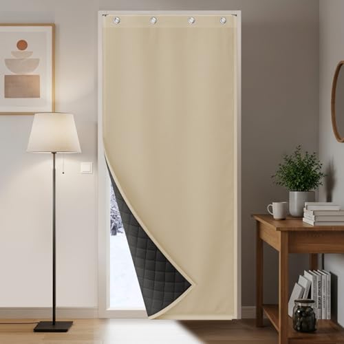 PLODAXE Türvorhang Kälteschutz Selbstklebend, Wasserdicht Dicker Wärmeschutzvorhang Tür Thermovorhang mit Ösen, 1 Stück, Gegen Kälte und Hitzen für Haustür, Schlafzimmer(Beige, B82xH204cm)