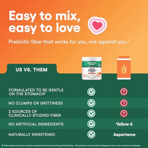 Image of Physician's CHOICE Easy Mix Fiber for GLP-1 Support - No Grit - Daily Prebiotic Soluble Fiber Powder Supplement for Women and Men - Peach Mango - 30 Servings