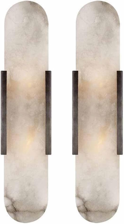 Natural Alabaster Wall Sconces Set of 2 Marble Wall Lamp Bathroom Vanity Light Fixtures Alabaster Sconce Lighting White Stone Wall Mount Lamp for Bedroom Living Room Hallway Stairs Kitchen
