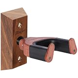 Musbeat Gitarrenhalter für Die Wand, Auto-Lock Gitarren Wandhalterung, Wandhalterung Gitarre für Akustikgitarre, E-Gitarren, E-Bass, Schwarze Walnuss Holz Gitarrenhalt Wand, 1 Stück
