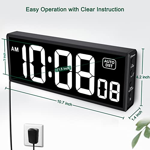 Soobest Digital Wall Clock With Seconds, Electric Clock Plug Auto Dst Dimmer Led Large Display 11.5 Inches (White) #TOP2