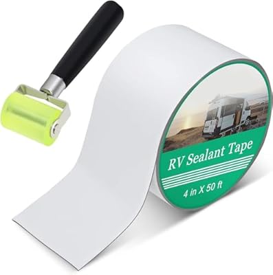 RV Roof Tape White, 4 Inch X 50 Feet RV Sealant Tape with Rubber Roller, Roof Patch Repair Tape for Camper Roof Repair, Use on Various Motorhomes Roof Surfaces, Seaming Patching Waterproof Butyl Tape