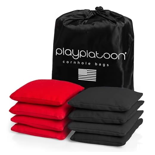 Play Platoon Premium Weather Resistant Duck Cloth Cornhole Bags - Set of 8 Bean Bags for Corn Hole Game - 4 Red & 4 Black.