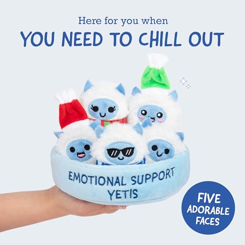 Image of What DO You Meme? Emotional Support Yetis by Relatable, Cuddly Stuffed Animals, Plushies, and Cute Stuff, Great Gift Ideas for Loved Ones of All Ages, Includes 5 Plushies with Carrying Basket