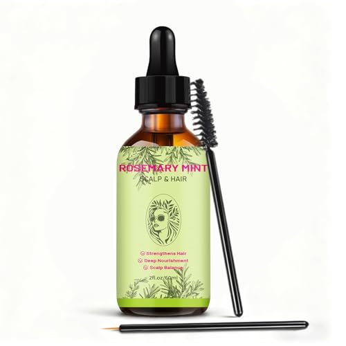 Aceite de romero para el cabello y menta – Aceite para el cabello fortalecedor con aceite de árbol de té y biotina – Contra la caída del cabello, para cabello voluminoso y cuero cabelludo saludable