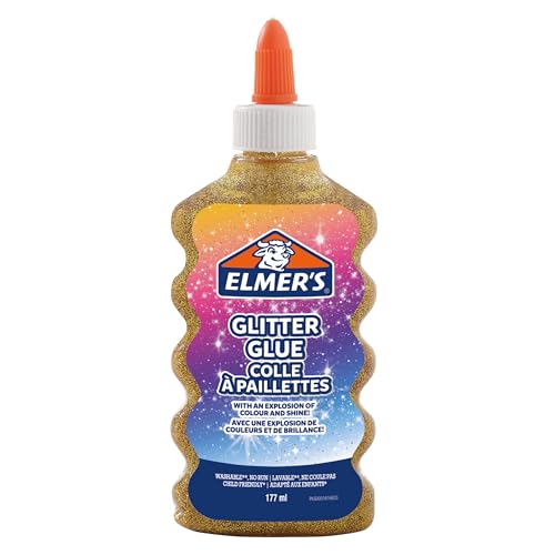 Elmer's pegamento con purpurina dorado, lavable y apto para niños de 177 ml; adecuado para hacer slime
