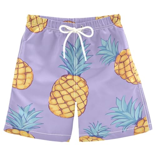 Jucciaco Boys Beach Board Shorts Pineapple Fruit Purple Swim Trunk Teen Swimwear