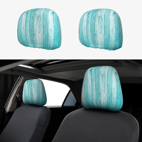 YBGHDAA Papel pintado con textura de tablones de madera, paquete de 2 accesorios impresos para asiento de coche, fundas elásticas decorativas para reposacabezas de SUV