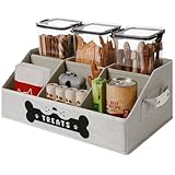 Dog Treat Container, Dogs Storage Organizer with Removable Dividers, Collapsible Dogs Treat Holder for Countertop, Trapezoid Pet Treats Containers, Dog Toy Basket with PU Handles, Medium, Gray