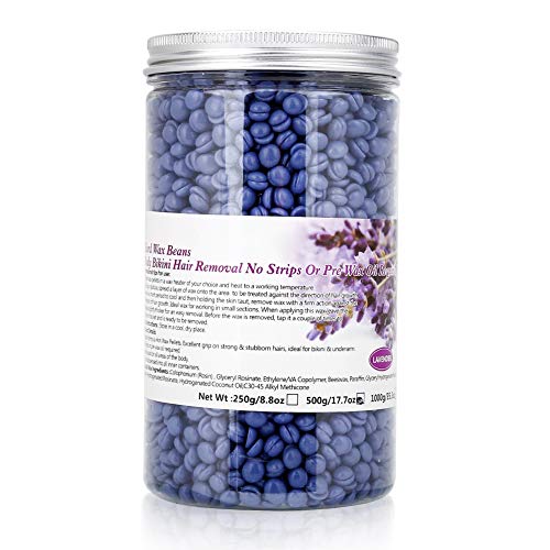 Adfaga Kit de depilación con 4 perlas de cera dura sabor suave y eficaz para bikini, piernas, brazos y axilas. Ingredientes: No necesita bandas. Tarro de 500 g. (Lavanda)