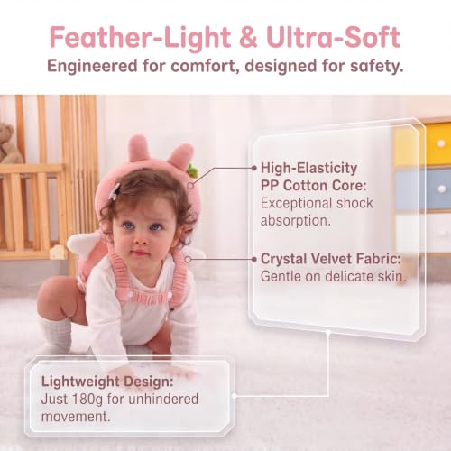 Image of Baby Head Protector Backpack - Soft & Lightweight Fall Cushion Backpack for Toddlers Walking and Crawling(Pink Rabbit)