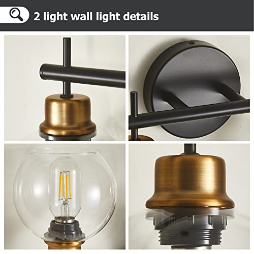 Seteline Bathroom Light Fixtures, 2 Light Black And Gold Bathroom Vanity Light With Modern Globes, Vanity Lighting Fixtures For Bathroom, Bedroom, Living Room, Mirror #TOP5