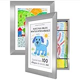 Americanflat Plata Marco Dibujos Infantiles A4 - Cuadro de Almacenamiento para Niños para 100 Unidades, Puzzles y Fotos - Madera Compuesta con Vidrio Resistente - 2 Unidades
