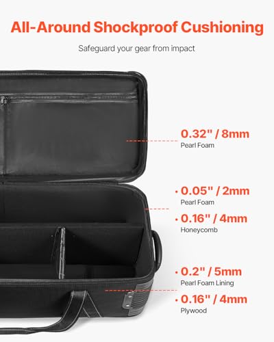 Image of VEVOR Studio Equipment Trolley Case, 51.57 x 14.37 x 14.96 in / 131 x 36.5 x 38 cm, Rolling Camera Bag, Carrying Bag with Wheels Straps Padded Compartment Handle, for Light Stands, Tripods, Telescopes