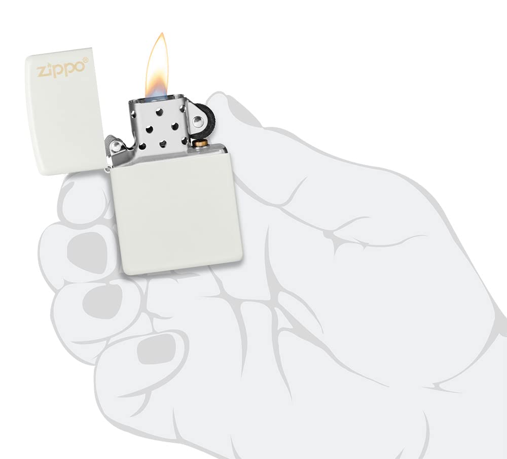 Zippo Accendino in metallo, bianco opaco, con logo, taglia unica