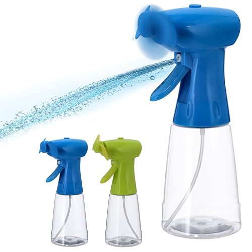 Cepewa Handventilator Wassersprüher 2er Set | 250 ml 22x8cm blau und grün batteriebetrieben | Sprühventilator Ventilator Lufterfrischer