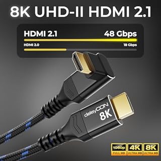 deleyCON Cavo HDMI 2.1 8K 1m Angolato (Angolo di 90°) per TV, Monitor, PS4, PS5, Soundbar Dolby Atmos e EARC, HDR10+ - Cavo Ultra High Speed 48 Gbps - 10K/8K@60Hz, 4K@120Hz/144Hz, 2K@240Hz