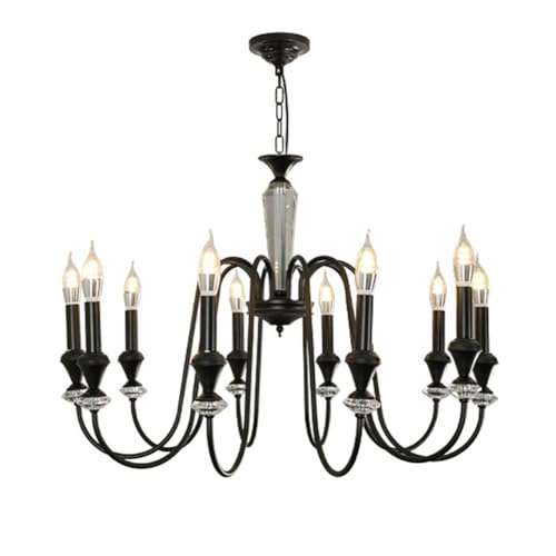 Image of SYAXVOM Classic Design Candle Lighting Elegant Chandelier Retro Style Home Crystal Fixture, Dining Room Living Light,Vintage Hanging Light, All-Copper,10 heads