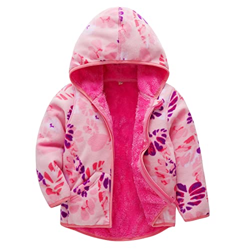 ASHER FASHION Girls Kids Polar Fleece Coat Baby Toddler Cute Printed Warm Fuzzy Fur Lined Jacket Full Zip Outerwear With Hood