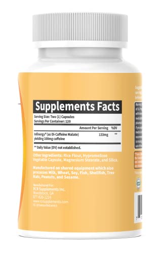 Image of Infinergy Di-Caffeine Malate 133mg Capsules 120ct for Energy, Caffeine Pills Sustained Release, Long Lasting, Focus & Concentration No Crash, Nootropic Brain Booster