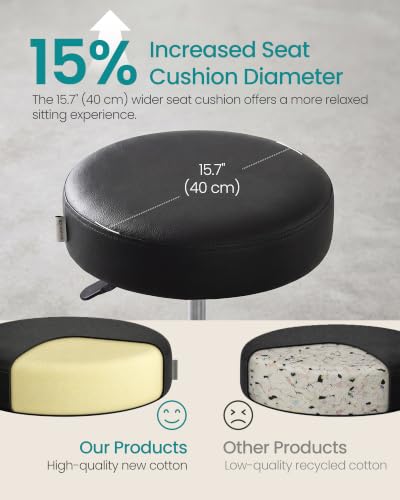 Image of SONGMICS Rolling Stool, Adjustable Swivel Stools Chair, PU Leather, Black
