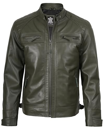 Image of fjackets Mens Leather Jacket Moto Style Real Lambskin Leather Jacket, Quilted Cafe Racer Classic Zip Up Biker Jacket for Men
