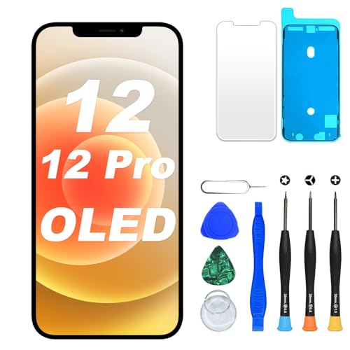 DIGI4U OLED für iPhone 12/iPhone 12 Pro Display Bildschirm Ersatz 6.1 Zoll Truetone Full HD COF Display Digitizer Assembly mit Reparaturwerkzeug Displayschutz und wasserfestem Kleber