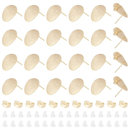 UNICRAFTALE 24Pcs Brass Ear Stud Findings with Loop 18K Gold Plated Stud Earring Findings Flat Round Ear Studs with 24Pcs Brass Ear Nuts 50Pcs Plastic Ear Nuts for DIY Earring Jewelry Making
