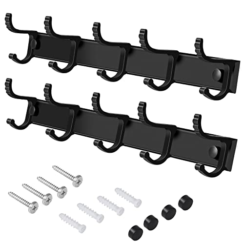 FUYOAL 2 Pack Coat Hooks Wall Mounted, Heavy Duty Coat Hanger Wall Mounted with 5 Hooks Metal Wall Coat Racks Clothes Hooks Multipurpose Wall Hooks for Hanging (Matte Black)