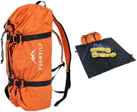 FUEMEILY Rock Climbing Rope Bag, Large Capacity Folding Rope Storage Backpack with Ground Sheet, Adjustable Straps Outdoor Climbing Gears Orange