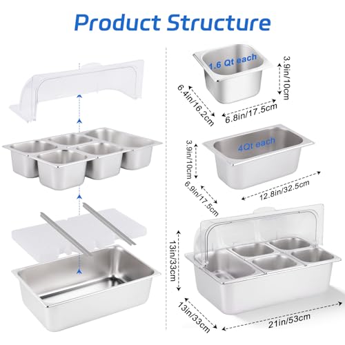 YMJOINMX Cold Food Buffet Server 5 Pans (4 Pans×1.6Qt & 1 Pan×4QT) with Ice Packs for Salad Pizza Sauce Colded Serving Trays Condiments Containers for Parties Buffet by YMJOINMX - Image 6