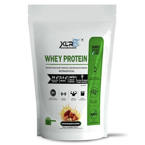Image of XLR8 Whey Protein, Protein Powder with 24 g Protein Content & 5.4 g BCAA (907 g (Pack of 1), Kesar Badam)