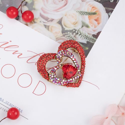 Image of LAXPICOL Vintage Cute Red Love-Heart Austrian Crystal Brooch Broach Pin for Women