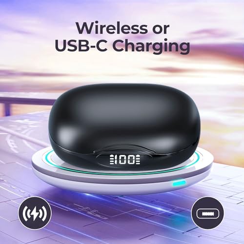 Komusii T68-BLACK Bluetooth Headphones With Wireless Charging, Wireless Earbuds 80Hrs Playback Sport Ear Buds thumb #5