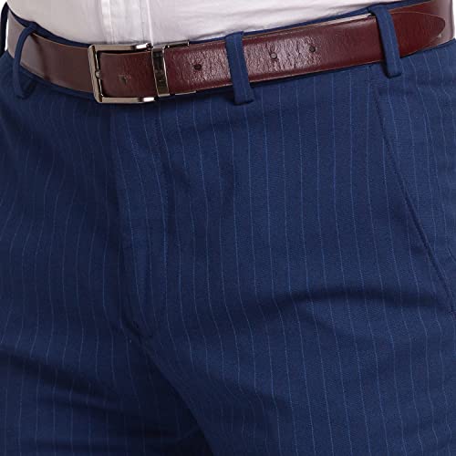 Image of Park Avenue Men Mid Rise Polyester Blend Stripe Pattern Super Slim Fit Flat Front Formal Trouser
