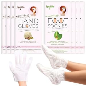 SpaLife Moisturizing Hand Gloves & Foot Mask Socks | Korean Skincare Set for Dry Cracked Hands & Dry Cracked Feet Callus Remover Alternative | Self Care Gifts for Women | 4 Hand, 4 Foot