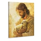 Generisch Religiöses Wandbild auf Leinwand, Jesus mit Lamm, Christliches Kunstwerk...