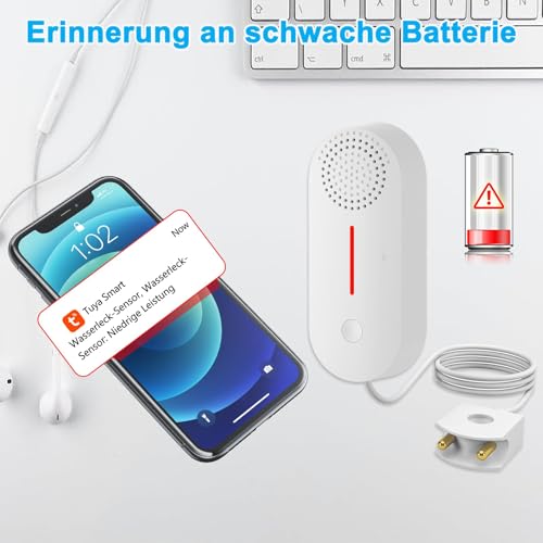 DAYTECH TUYA WiFi Smart Wassermelder Leck Detektor Sumpfpumpe Alarm Level Sensor 2 in 1 Detektor, 100dB einstellbare Lautstärke Kontrolle Flut Alarm für Keller (nur unterstützt 2.4GHz Wi-Fi), 1 Pack