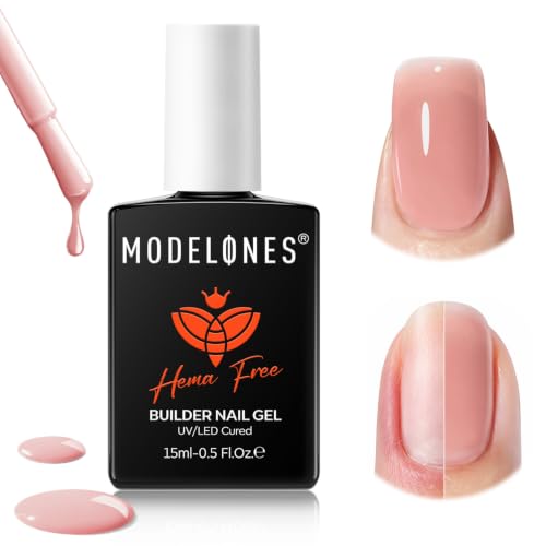 Image of modelones Builder Nail Gel Neutral Nude Pink HEMA-Free Builder Color Gel Polish | 8-in-1 Rose Blush Pink Rubber Base Gel Polish Strengthener for Nail Extension, Natural Apex, Weak Nail Support, U /V Cured