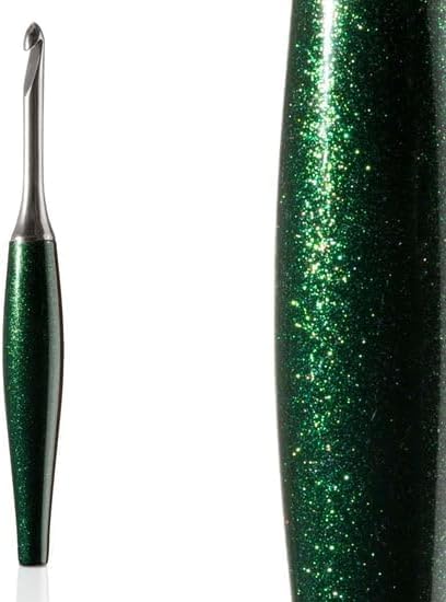 Image of Furls Crochet Hook, Odyssey Emerald Green, Nickel Plated Tip for Effortless Glide, Ergonomic Handle Crochet Hooks 7 inch (M - 8.00MM)