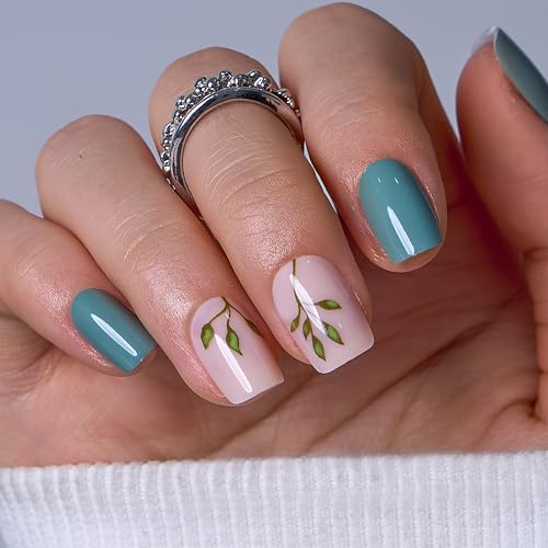 Image of Curvlife Soft Gel Press on Nails 30pcs Fake Nails with Design Full Cover False Nails Tips for Women Reusable Nail Kit with Nail Glue Adhesive Tabs Nail File (Bamboo green)